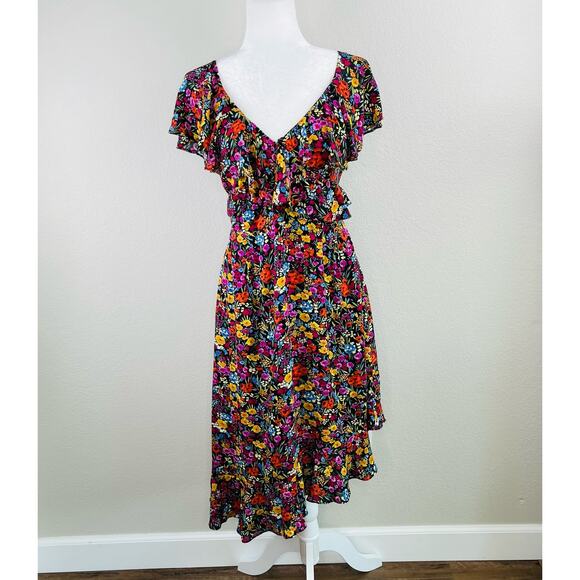 Lost + Wander Sleeveless Flora Garden Asymmetric Ruffled Midi Dress Large NWT - Picture 12 of 13